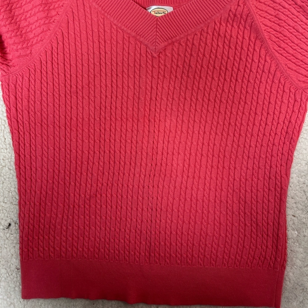 Talbots Coral/Pink Cable Knit V-Neck 3/4 Sleeve Sweater Size: XL - Picture 7 of 11